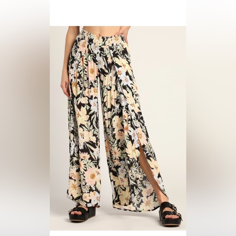 Billabong Wandering Soul Black Floral Print Wide-Leg Pant